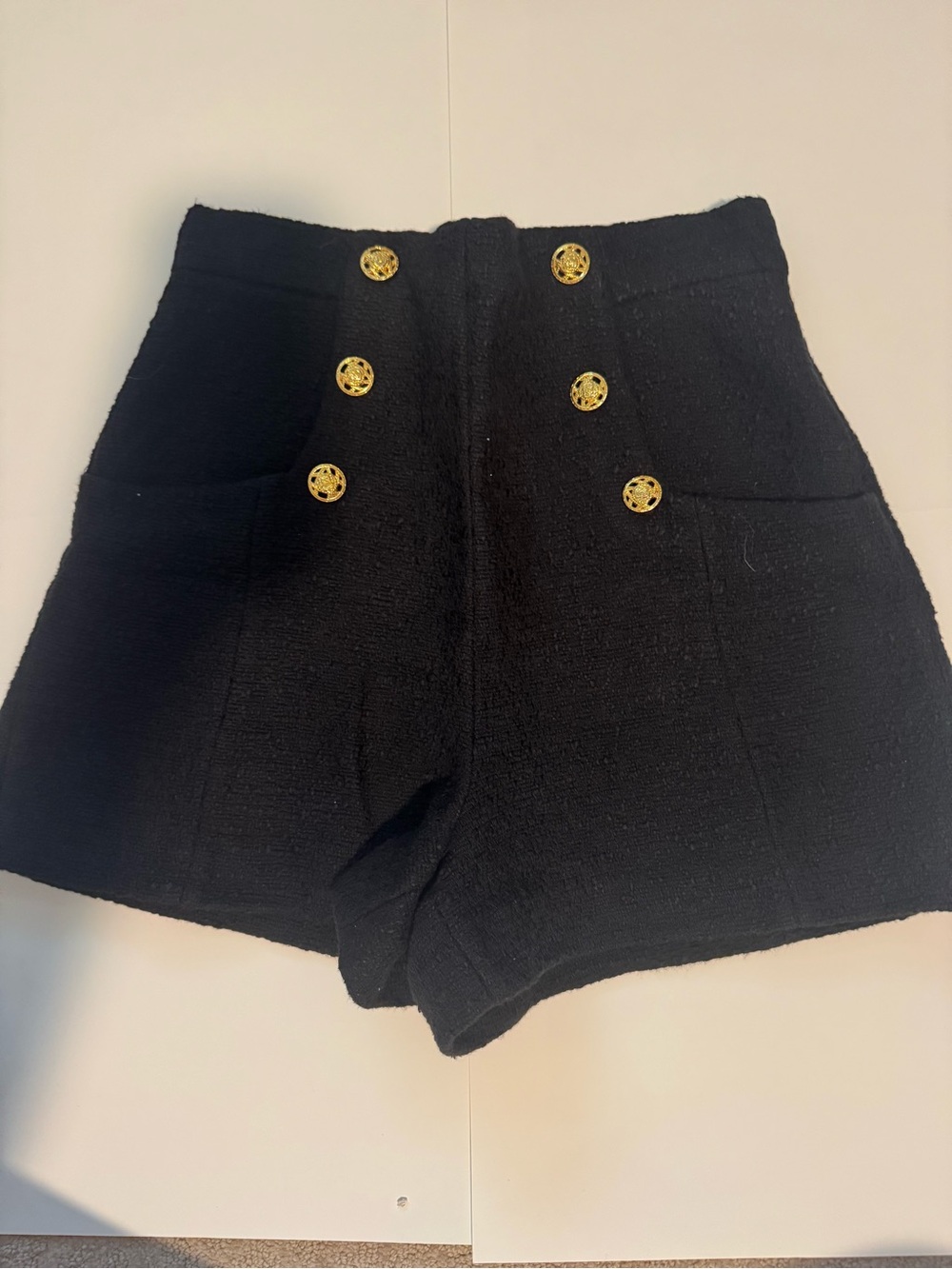 High-Waist Black Button Front Women's Shorts